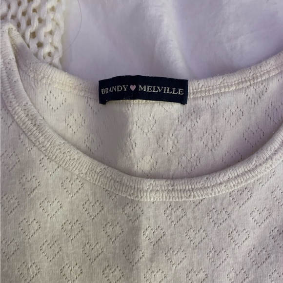Brandy melville white tee with small embedded hearts - Picture 2 of 3